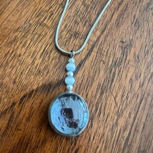 Elegant Silver Glass Blue Pendant Necklace
